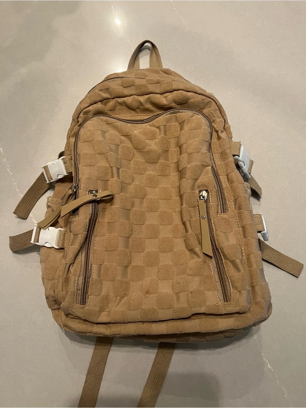 Neutral Tan Quilted Men's Backpack - Everyday Carry - Picture 2 of 7